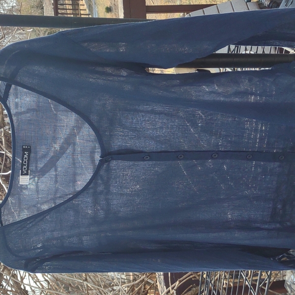 Volcom Blue Sheer Gauzy Hi-Lo Button LS Ruffle Hem Boho Tunic Blouse - Picture 15 of 15